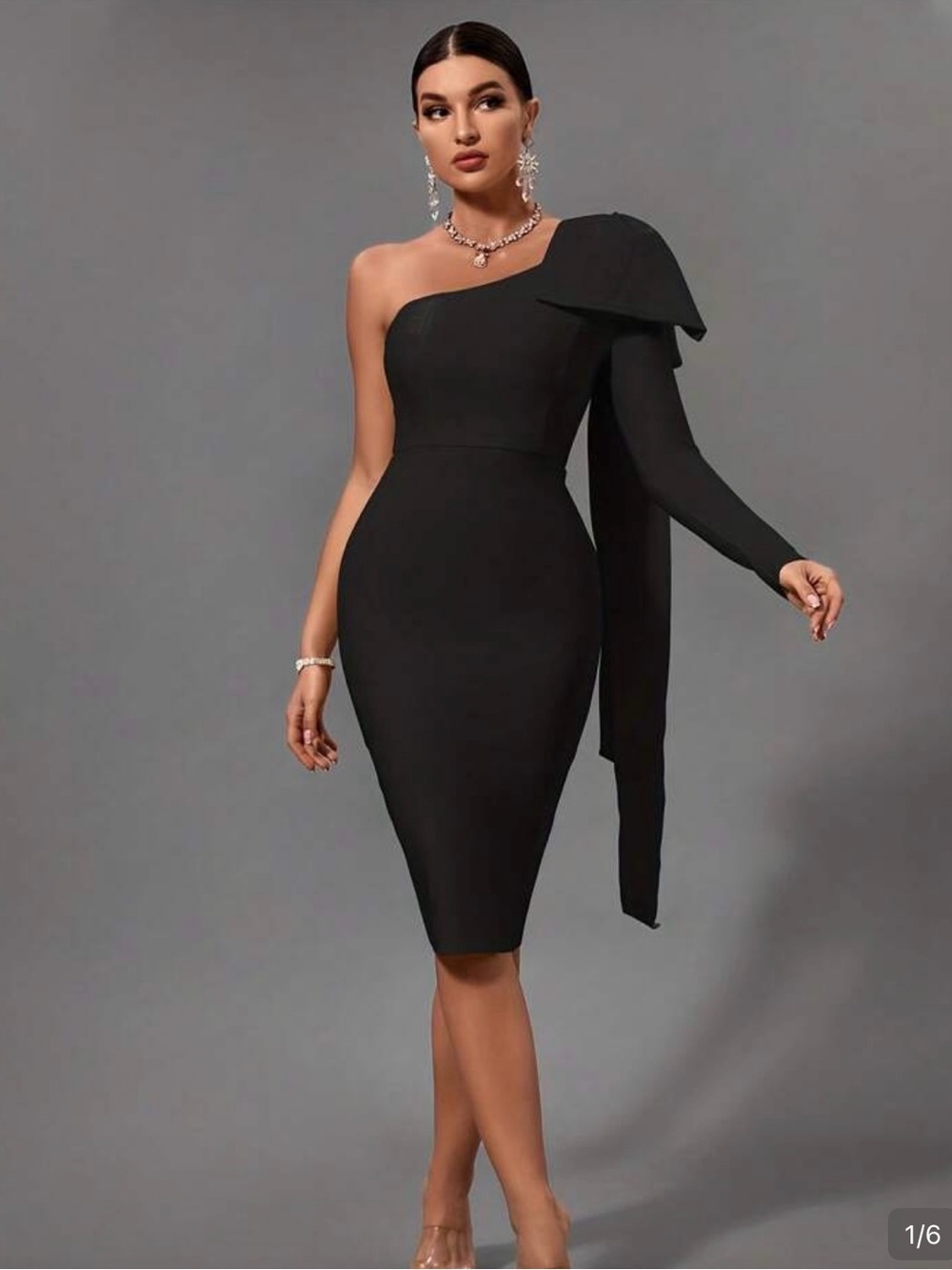 Elegant One-Shoulder Black Sheath Dress